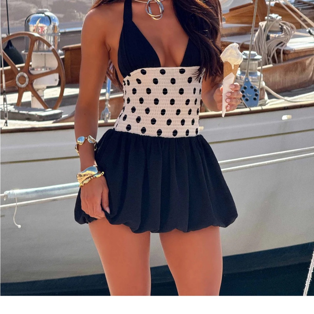 Outcast Black and White Polka Dot Halter Dress